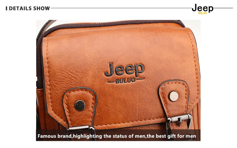 JEEP BULUO Multi-function Business Handbags Men New Man's Shoulder Bag Large Capacity Leather Messenger Bag Crossbody Big Brand