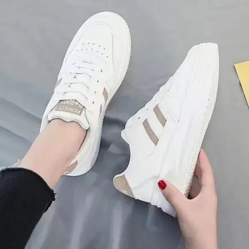 New Women Casual Walking Shoes Summer Flat Lace Up Leather High Quality Sneakers Fashion Flat-Bottomed Female Gump Sneakers