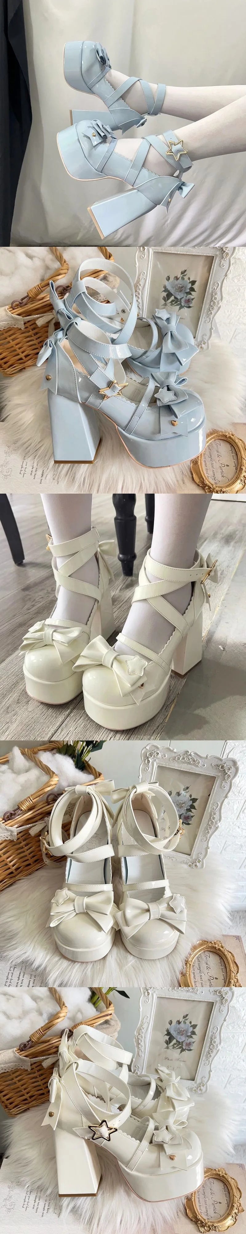 Lolita Shoes Women High Heels Shoes Woman Chunky Sandals Summer Mary Janes PU Leather Shoes Retro Bow Party Platform Pumps