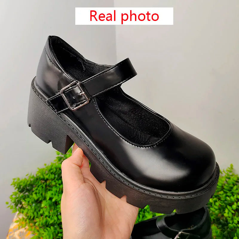 2024 Summer Platform Leather Shoes Women Flats Casual Oxford Loafers Thick Bottom Ladies Wedge Lolita Shoes Mary Jane Ladies