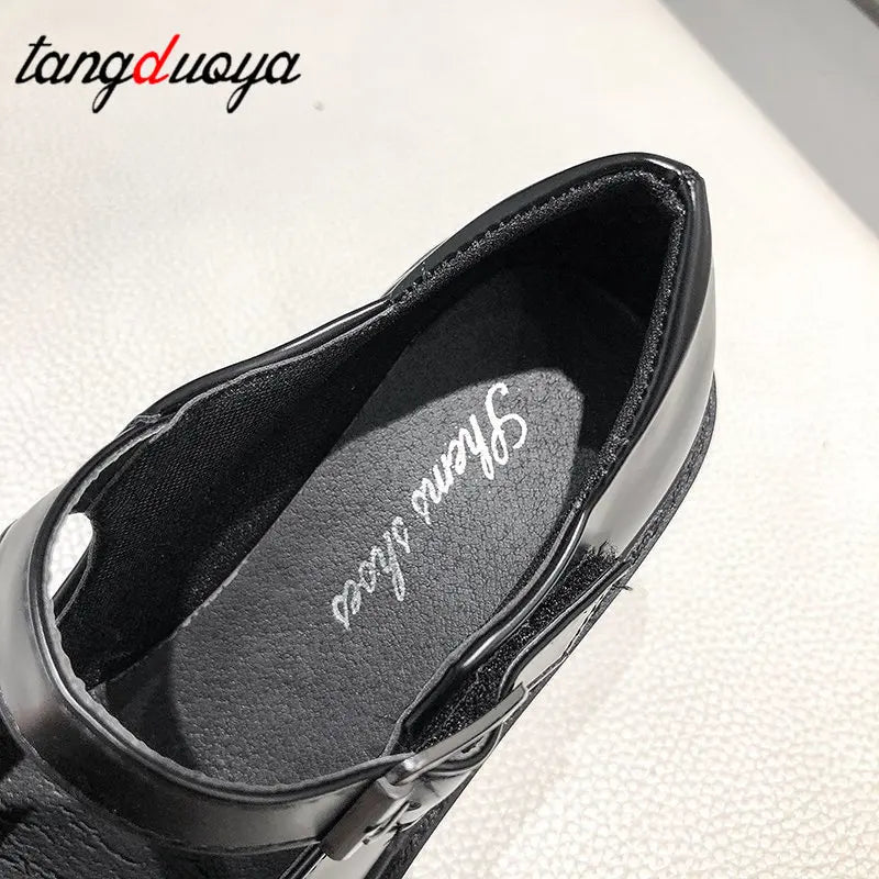 2024 Summer Platform Leather Shoes Women Flats Casual Oxford Loafers Thick Bottom Ladies Wedge Lolita Shoes Mary Jane Ladies